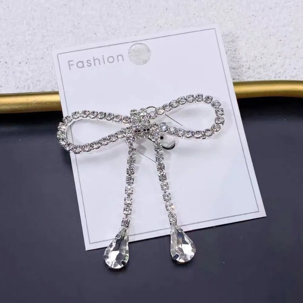 New Elegant Bowknot Brooches Rhinestone Sparkling Buckle Pin Pin Fastener Jewelry Scarf Adjuster Women Dress Decoration
