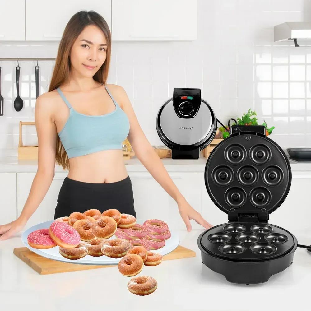 for Breakfast, Snacks and Desserts Electric Donut Making Machine Portable and Easy To Operate Fits 7 Donuts - Perfect