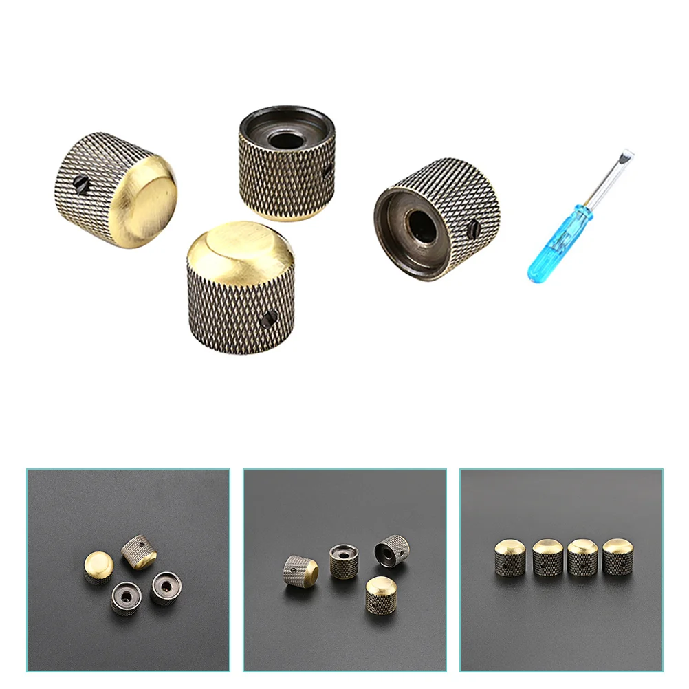 

4pcs Metal Guitar Volume Knobs Replacement One-Piece Screw Design Electric Bass Control Knob Golden Durable Sturdy for Guitar