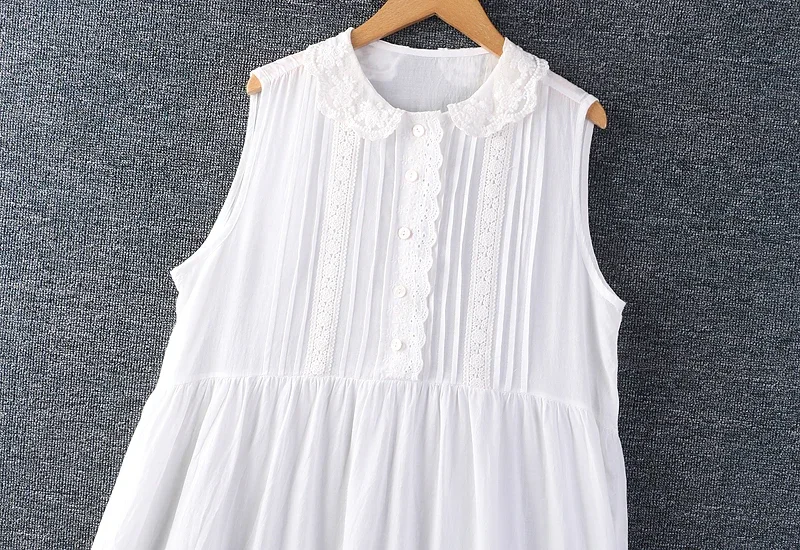 Wiosna Lato Słodka Mori Girl Jednokolorowa haftowana sukienka bez rękawów dla kobiet Uroczy kołnierzyk Peter Pan Bez rękawów Casual Under the Dress