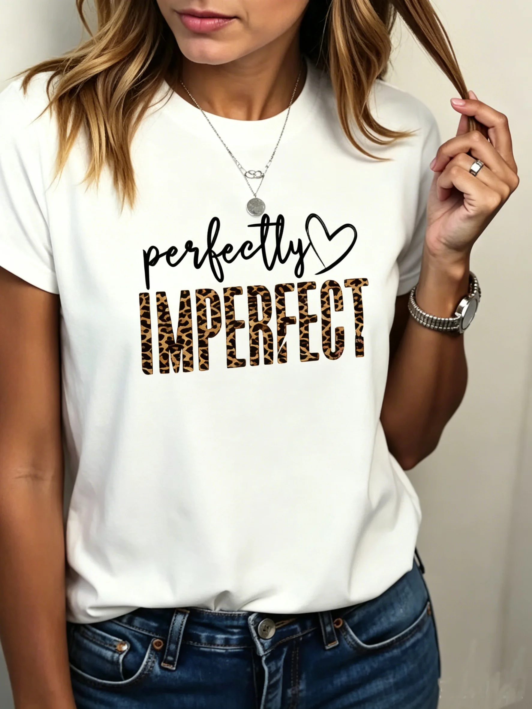 Graphic Perfectly Imperfect love heart T-Shirt Inspirational Quote Graphic Tees Fashion Casual Short Sleeve Tops for Women Girls view 3