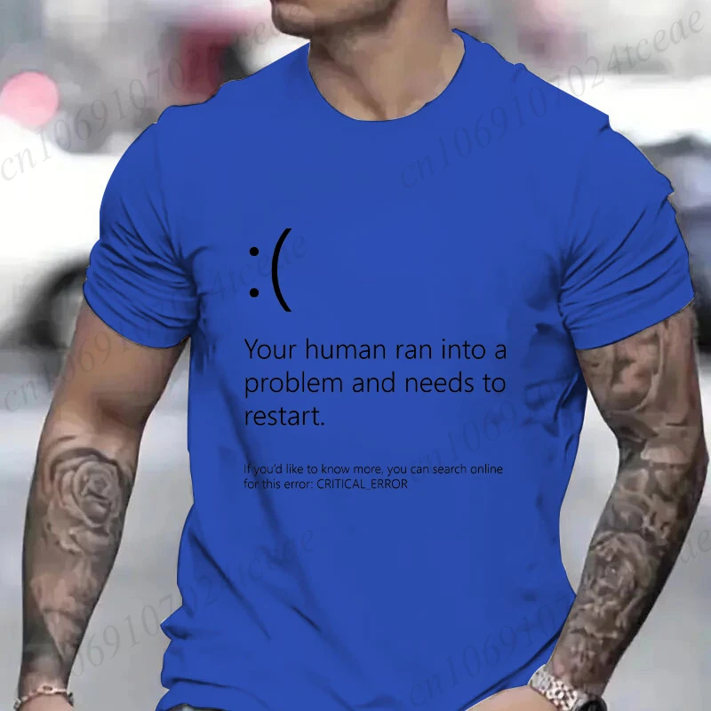 Funny Blue Screen of Death BSOD Crash Nerd Computer Men Costume Top T-Shirts Camisa New Coming Men Fashion T Shirt Geek Camisa