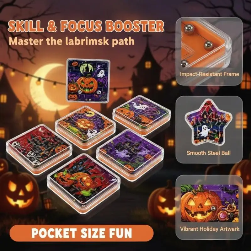 10Pcs Handheld Halloween Rolling Ball Maze Toys Pumpkin Ghost Puzzle Game for Kids Party Activity Small Prizes