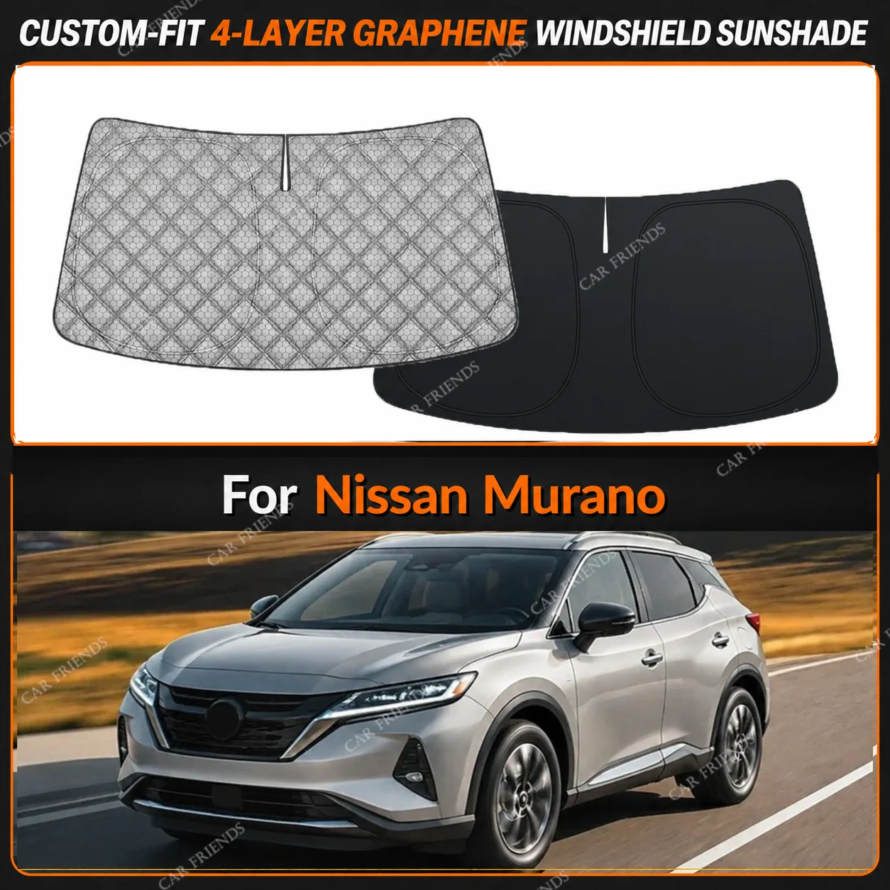 For Nissan Murano Custom-Fit 4-Layer Graphene Windshield Sunshade Reflective Gray-Silver Surface Helps Reduce Direct Sunlight