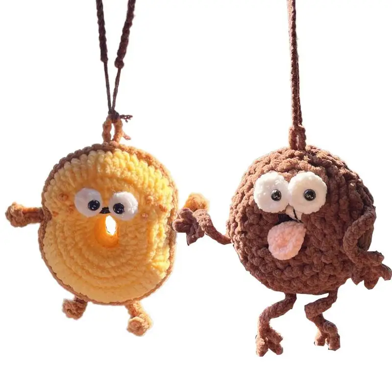 

Cute Anime Car Pendants Handmade Crocheted Donut Auto Rearview Mirror Hanging Ornament Decoration for Car Interior Accessories