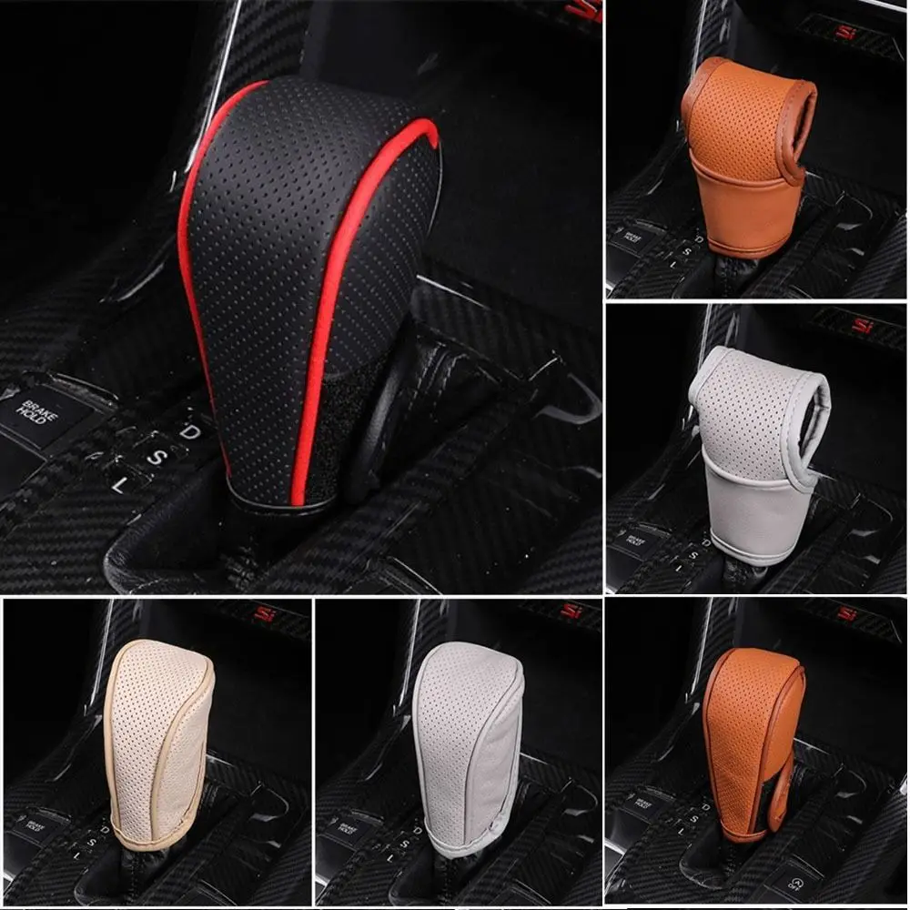 Universal Car Gear Shift Cover Genuine Leather Non-Slip Gear Shifter Knob Covers Comfortable Grip Wear-resistant