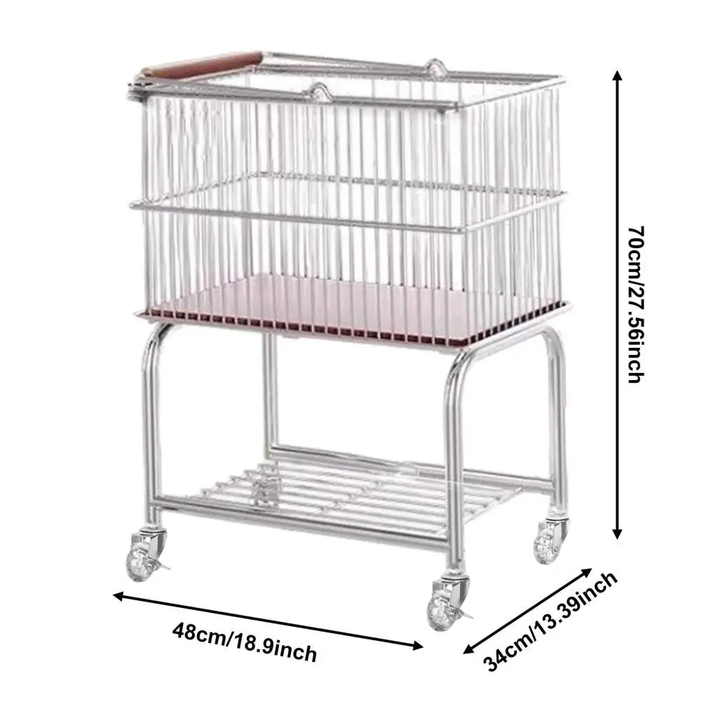 Rolling Laundry Cart with Removable Hamper Detachable Storage Basket Height 70cm Sturdy 360° Swivel Wheels Kitchen Trolley