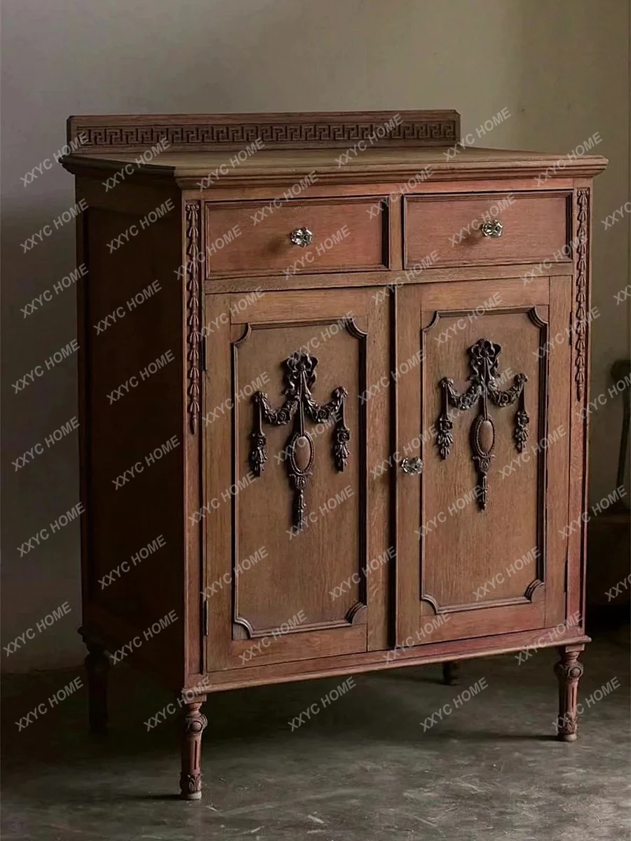 LL retro solid wood large-capacity multi-functional storage carved door porch locker