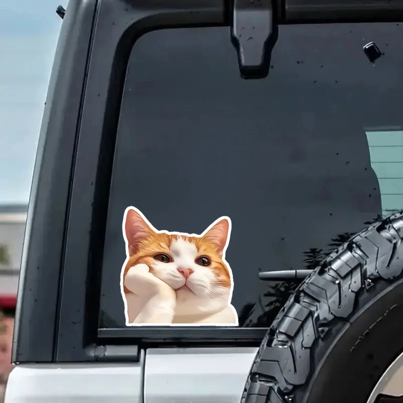 Cute Orange Cat Daydreaming Vinyl Decal 12X12cm , Adorable Feline Sticker for Car, Window, Laptop, Outdoor&Indoor Use
