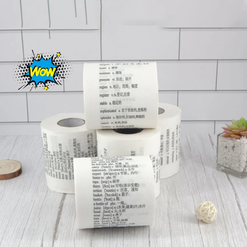 1PC Creative English Words Toilet Paper Roll Paper Towel Tenacity Durable Funny Printed Toilet Paper Bathroom Accessories