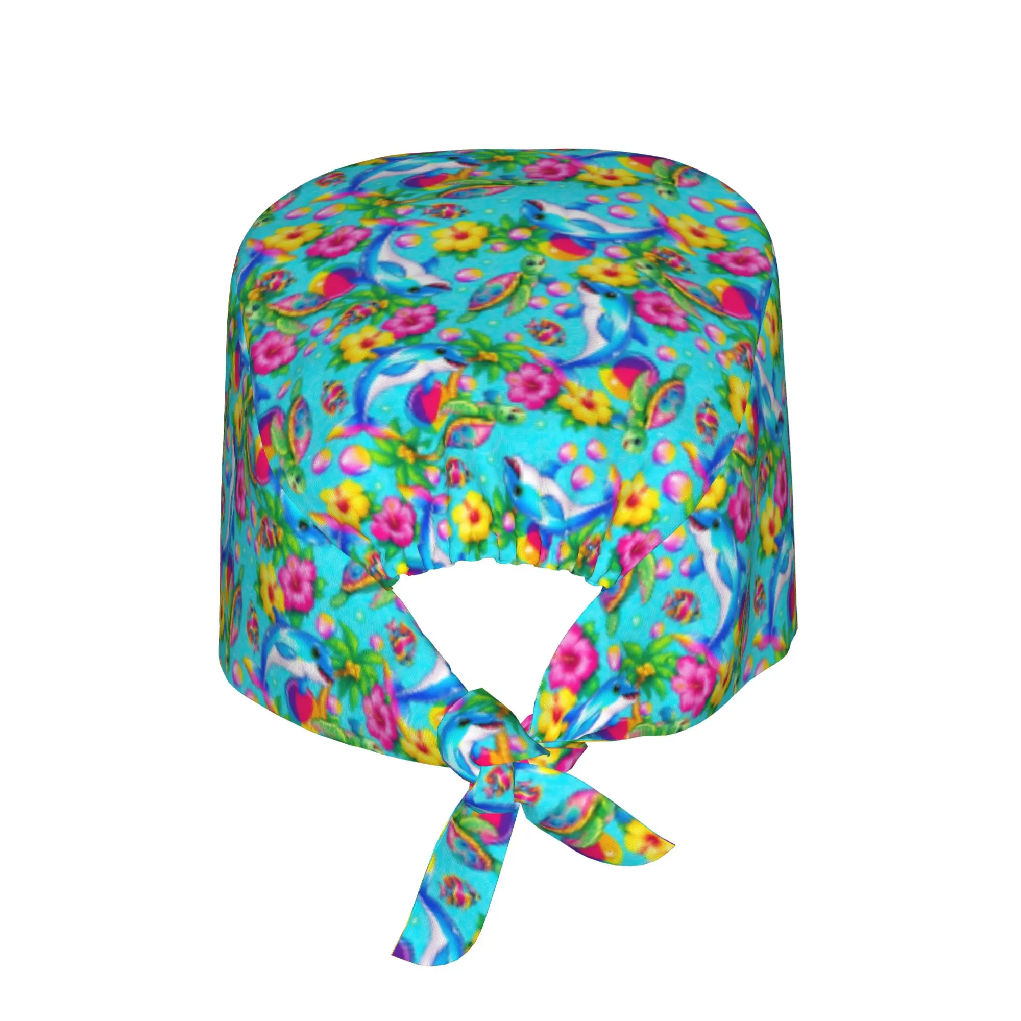 Dolphins And Sea Turtles Aqua Cleaning Working Cap Cool Large Tropical Ocean Paradise  Scrub Cap Surgicals Hat Nurse Scrubs