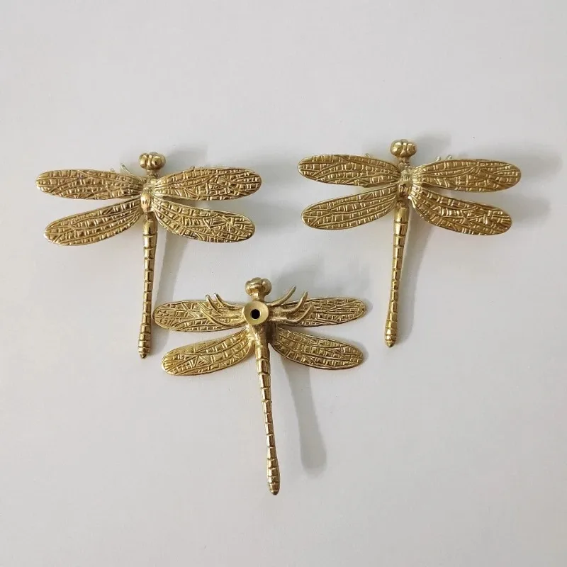 Brass Gold Furniture Dragonfly Handle Simple Nordic BedroomCabinet Drawer Door Handle Retro Cabinet Brass Animal Handle Hardware