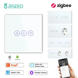 BSEED Zigbee Dimmer Touch Switches Wall Dimmers Tuya Smart Life Alexa Control Plus Normal EU Socket  Type-c USB Ports White