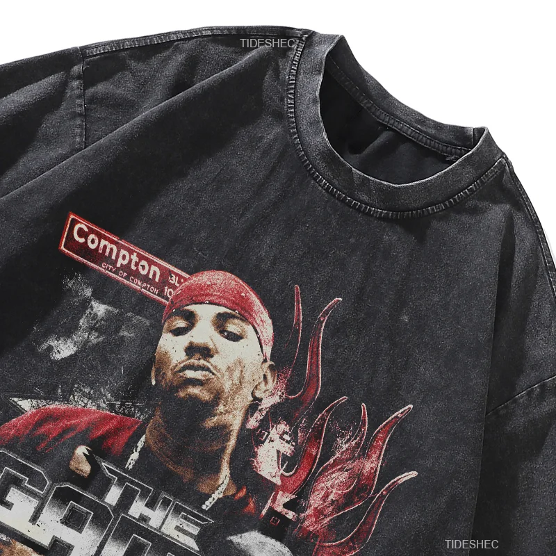 T Shirt Streetwear Hip Hop Black man in a red hat Graphic Print Punk Gothic Washed Tshirt Harajuku Fashion Casual Tee Tops