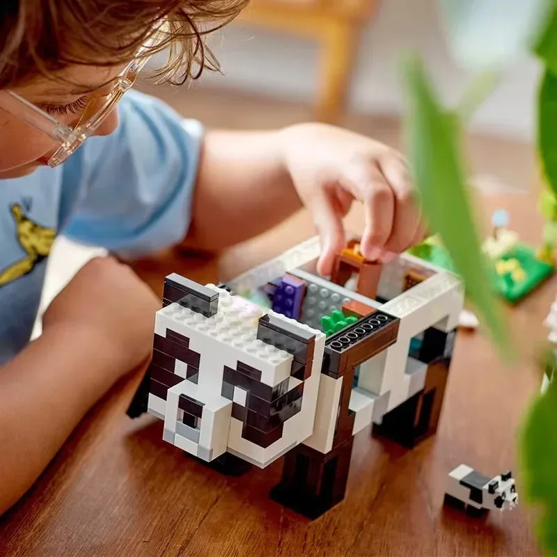 Set Batu Bata Kompatibel MC Seri Dunia DIY Saya Blok Bangunan 21245 The Panda Haven Hadiah Liburan Anak-anak Mainan Perakitan