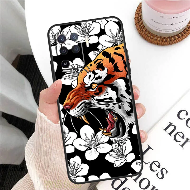 Чехол «японский Тигр» для OPPO A74 A94 A54 A15 A3S A5S A1K A52 A72 A83 A91 A93 A53S A5 A9 A31 A53