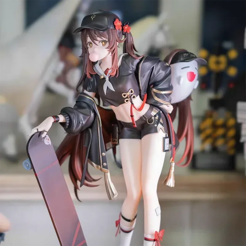 In Stock 23cm Genshin Impact Hutao Action Figure Beautiful Girl Figurine Skateboard Hu Tao Figure Decoration Doll PVC Toy Gift