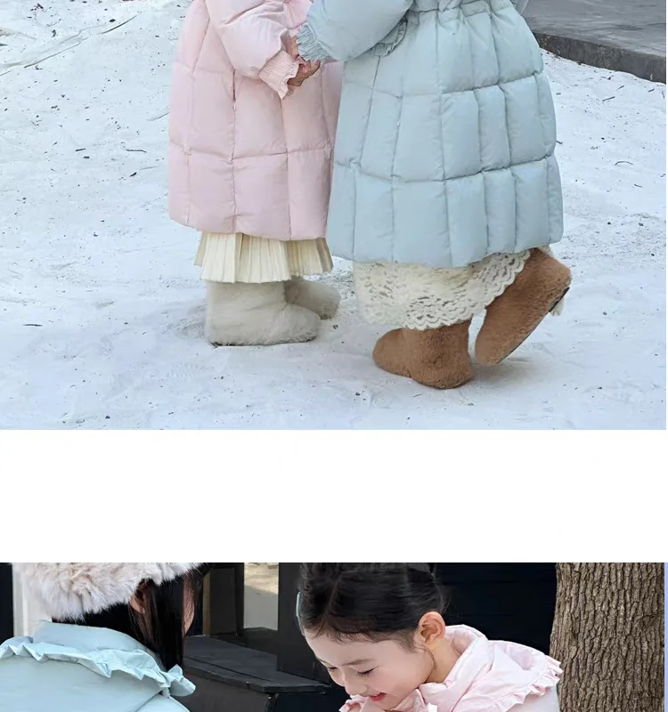 ZOETOPKID Mädchen Lange Kapuzen-Baumwoll-Daunenjacken Kinder Winter Verdickte Warme Rüschen-Design-Jacken Kinder Aktiv-Oberbekleidung – Detail 7