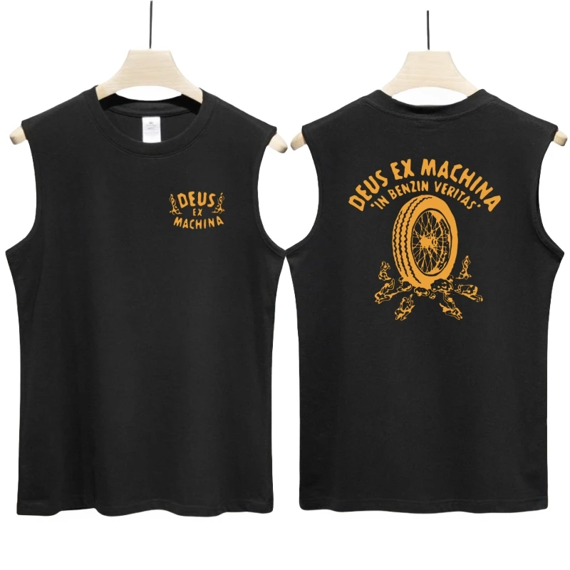 2024 Cotton Vest Men\'s black O-Neck Loose Sleeveless Letter printing DEUS EX MACHINA T-shirt All-match Sports Running Tank Tops