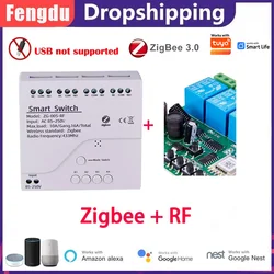 Works with Tuya Zigbee 4CH Smart Switch Relay Module, Wireless Push Button Light Switch, Smart Life APP Remote Control, Voice Co