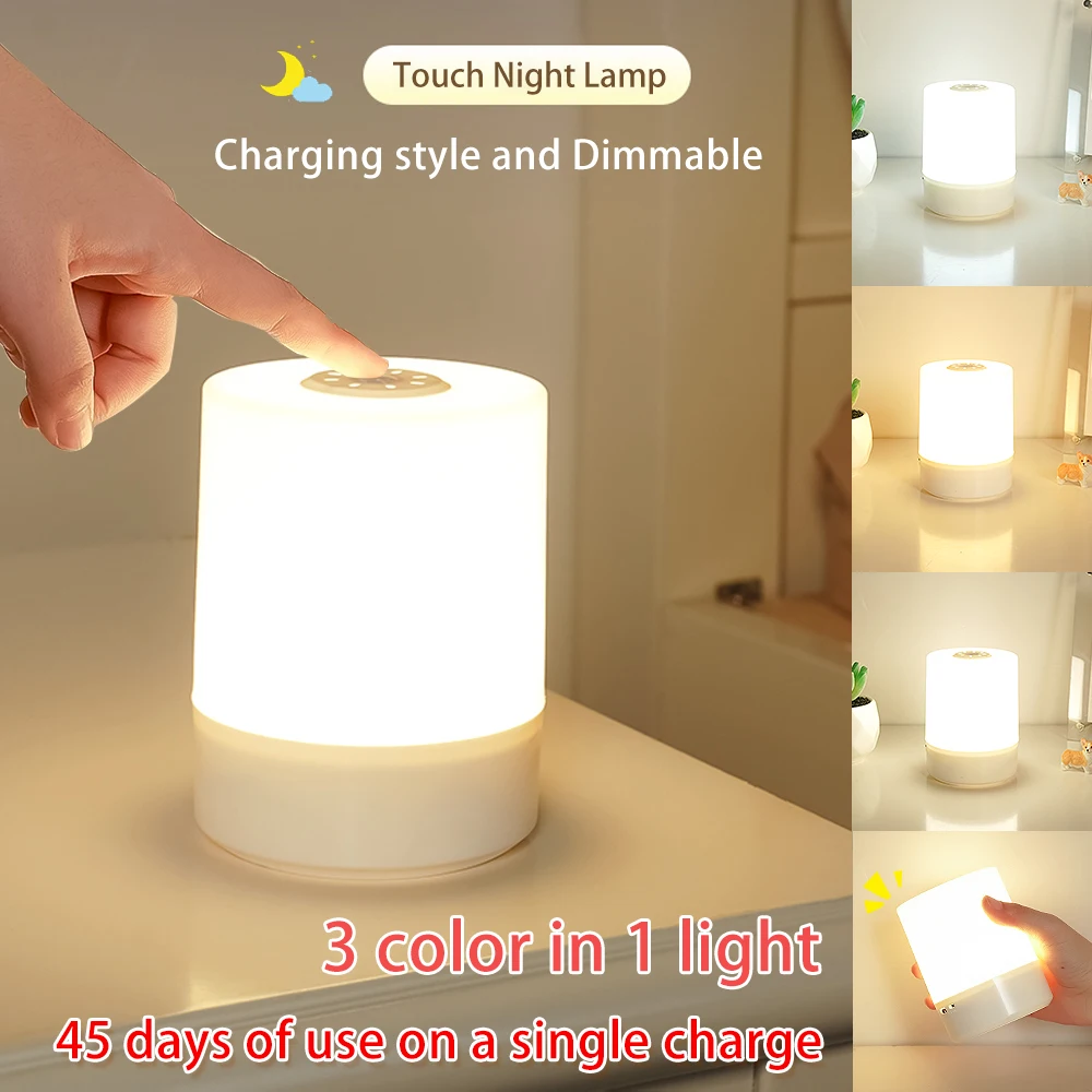 Touch LED Night Light USB Table Lamps Rechargeable Dimmable Bedside Light for Bedroom Decor Home Christmas Gift Child Night Lamp