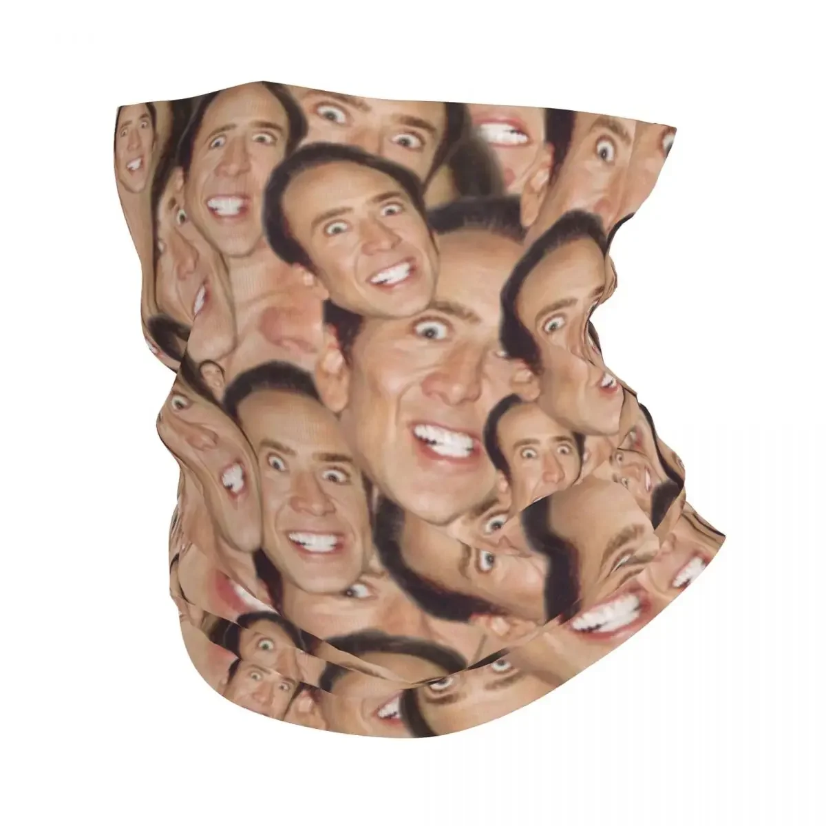 Nicolas Cage Face Collage Design Bandana Neck Warmer Women Men Winter Hiking Ski Scarf Gaiter Funny Meme Face Cover