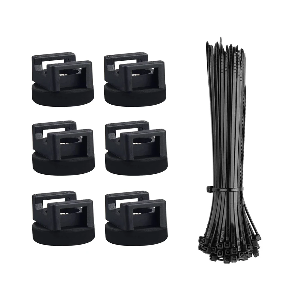 6PC Black Magnetic Clips Cable Mounting Zip Tie Mount Multi Use Holder Cable Tie Magnets Wire Management