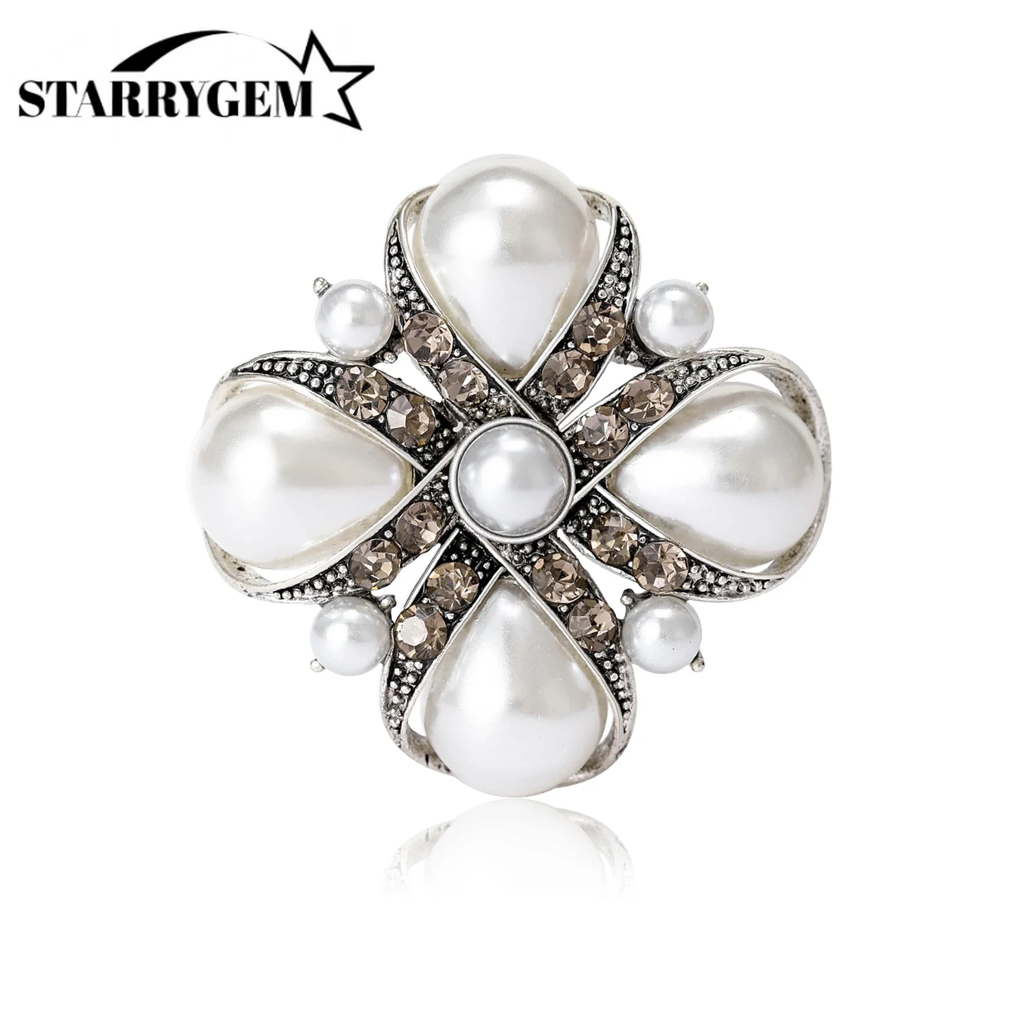 Pearl Baroque Brooches for Women Unisex Trendy Rhinestone Imitation Cross Office Party Friend Gifts Jewelry Accessories