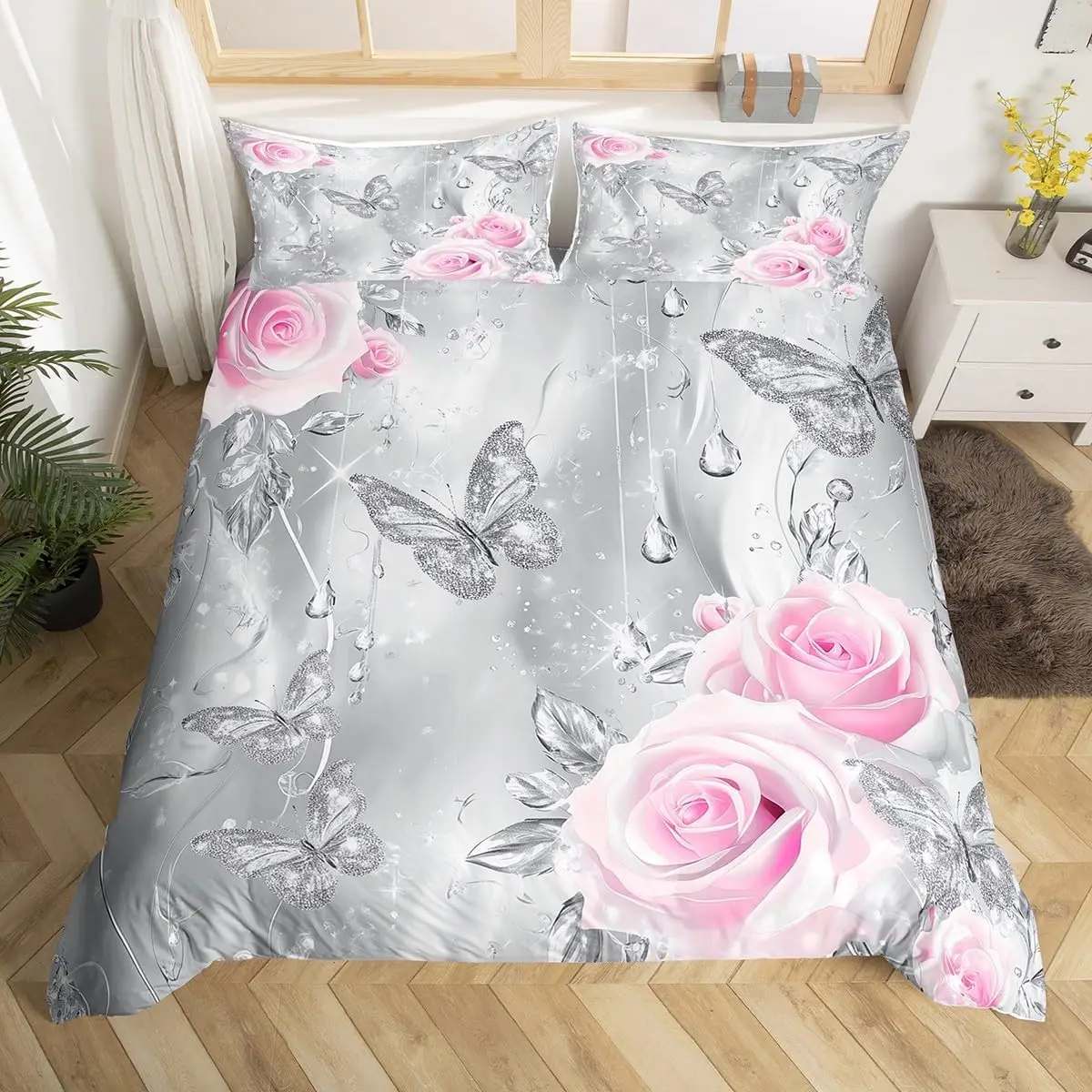 

Пододеяльник с розой и бабочкой, королевский размер, пододеяльник с бабочкой на День святого Валентина, постельное белье, 3 шт., пододеяльник с розами, 3 шт.