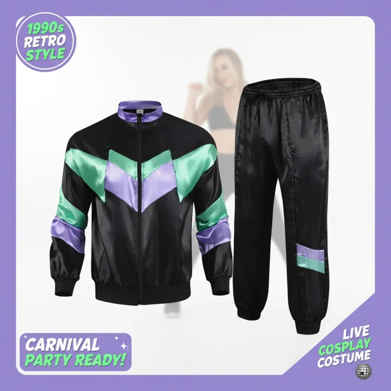 

✿JIDUA Retro 1990s Disco Tracksuit for Adults Unisex Jogging Wear Carnival Theme Party Suit Cosplay Jacket and Pants Set❥★