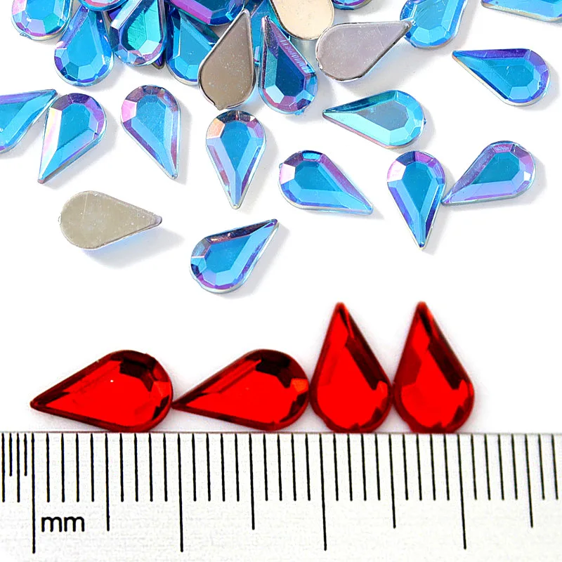 High Quality 6x10mm100pcs Pointed Rhinestones Acrylic Flat Bottom Diamond DIY Clothing Wedding Accessories