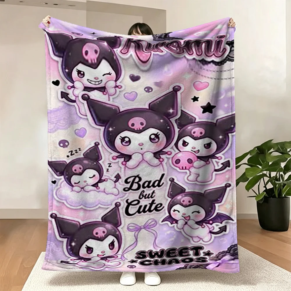 Kuromi Anime Cartoon Throw Blanket Soft Fleece Blanket for Sofa Bed Travel Cute Gift for Girls Kids Adults