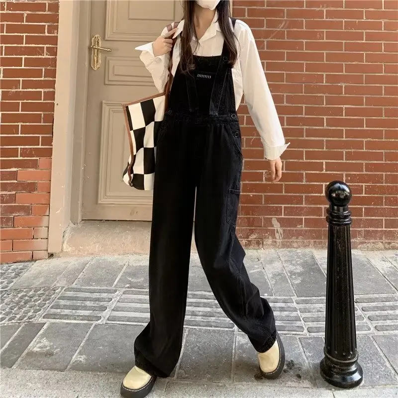 

Women'S Overalls Spring Autumn Black Slimming Floor-Length Wide-Leg Pants Plus Size Sweet Cool High-Waisted Straight-Leg P