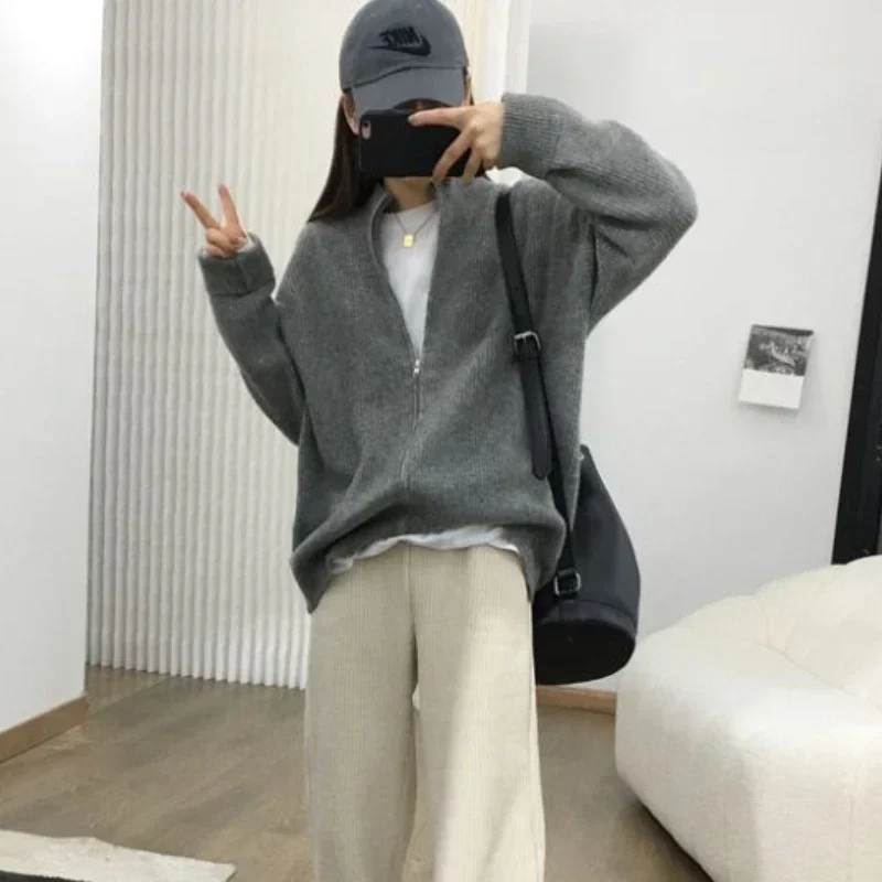 Cardigans Women Zipper Sweaters Korean College BF Casual Simple All-match Stylish Retro Autumn Female Knitwear Warm Baggy Jacket