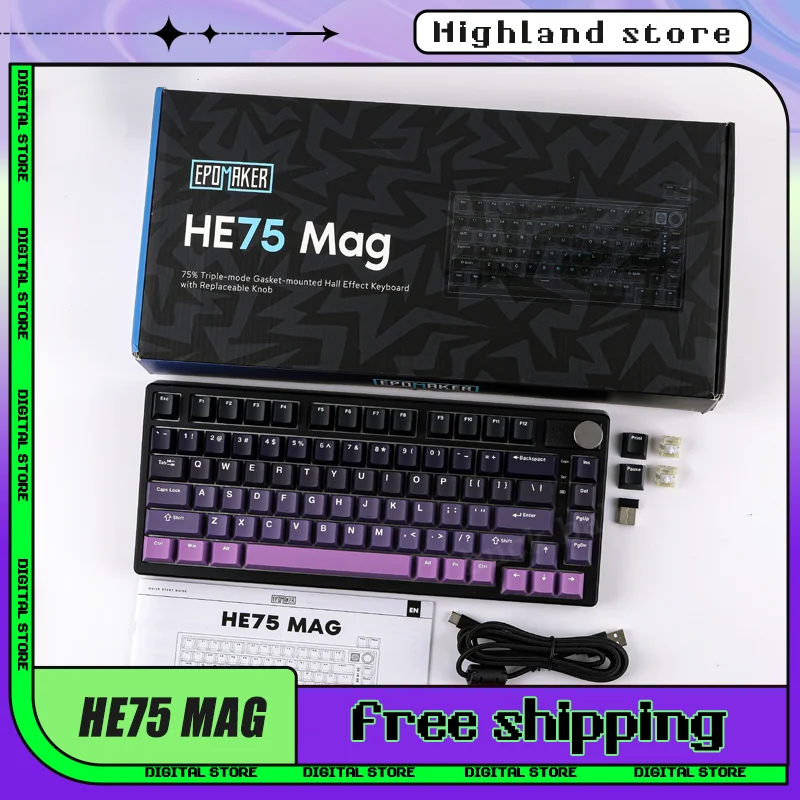 Клавиатура Epomaker He75 MAG, трехрежимная ручка, боковая резная RGB, аксессуары для ПК на заказ, игровая клавиатура для киберспорта, клавиатура для геймеров, подарки