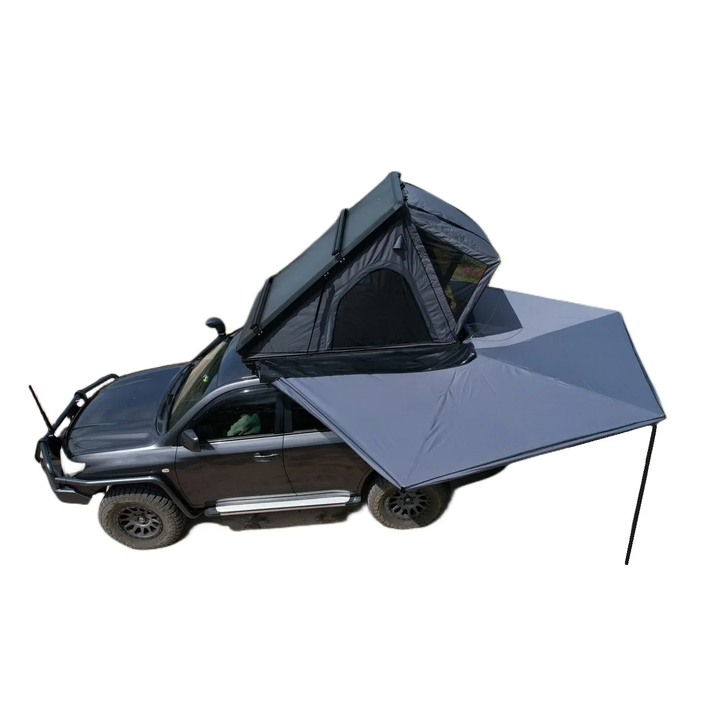 

outdoor camping china wholesale hard shell roof top tent 3-4 person with awning, led light roof top tent and awning