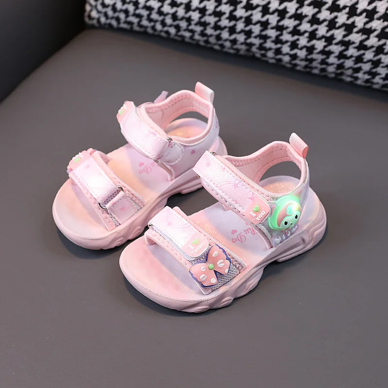 Summer 2024 new bright light cartoon kids shoes girls 1-6 years old 3 beach shoes sandals tide