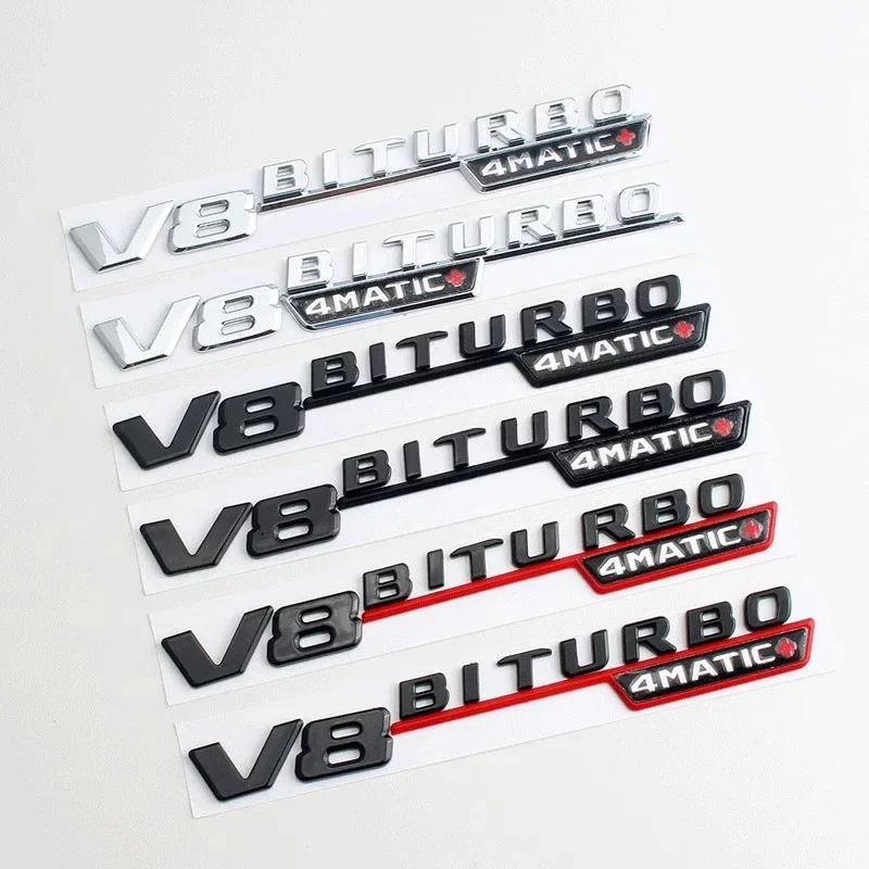 

2Pcs 3D ABS V8 BITURBO 4MATIC Logo Letters Car Fender Trim Emblem Badge Sticker Accessories For Mercedes Benz C63S E63S GLC W213