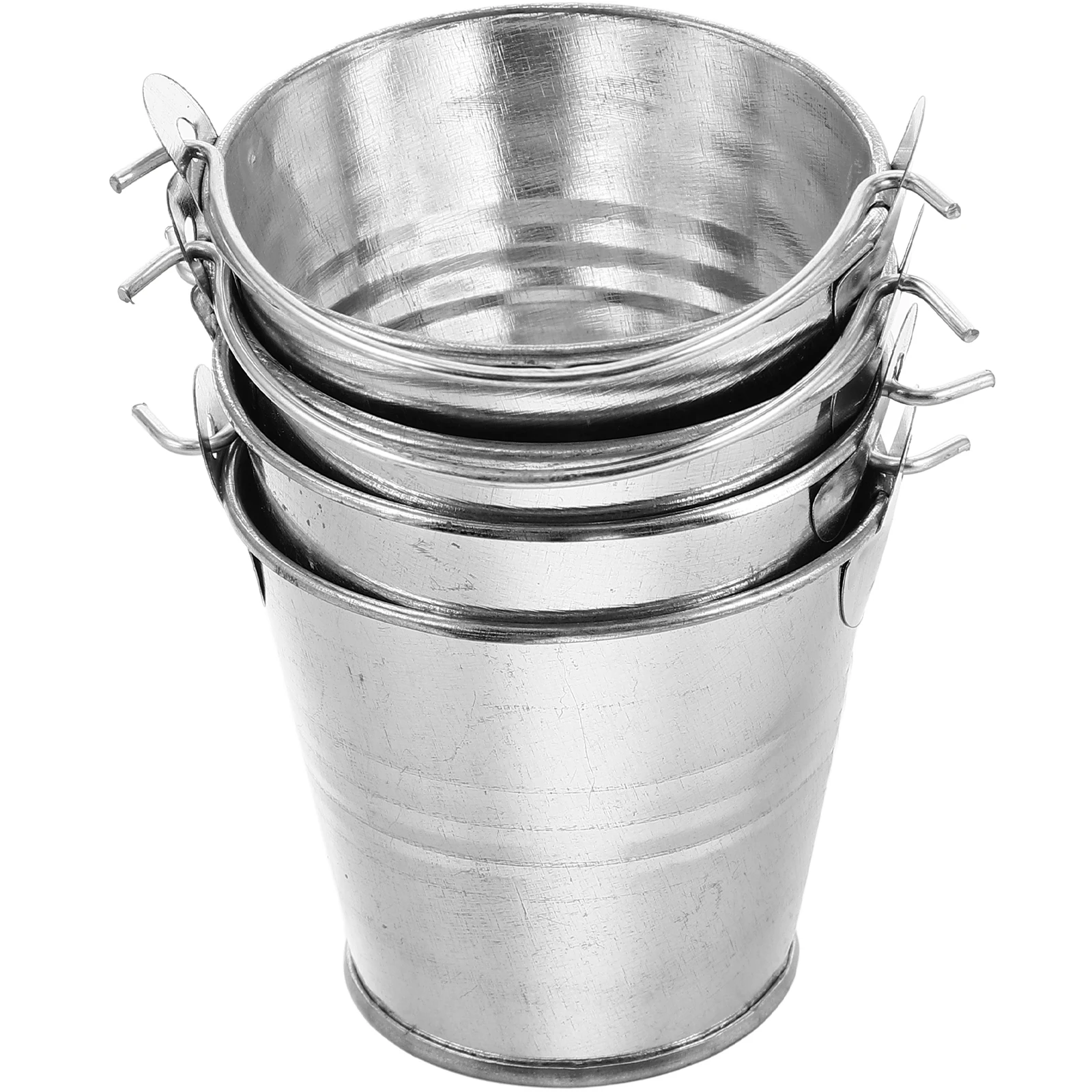 

4pcs Small Iron Planters Hanging Pots Silver Child Tiny Metal for Indoor Plants Succulent Simple Iron Bucket with Handle Retro