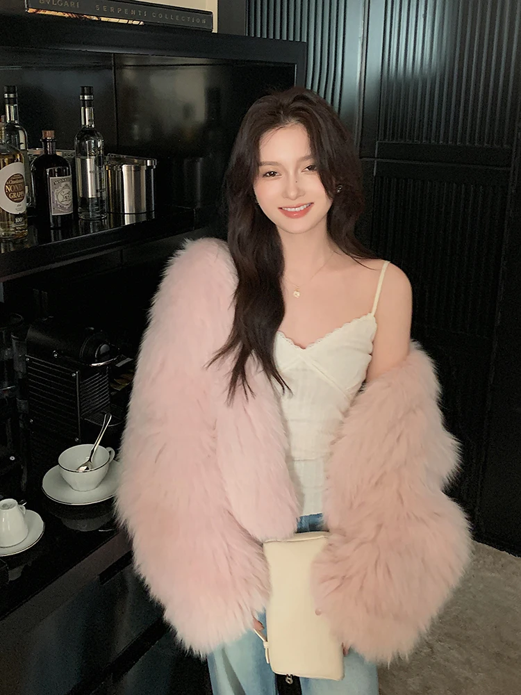 

CLL2025 New Double-sided Fur Coat Young Sle Korean Version Slimming Lazy Outerwear Women Winter Long Sve V-ne