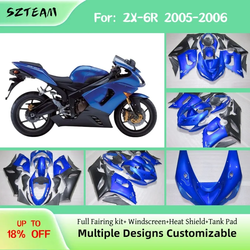 

For Kawasaki ZX 6R 2005 2006 High Quality Fairings ZX6R 05 06 Injection Bodywork Fairing Kit Blue Black