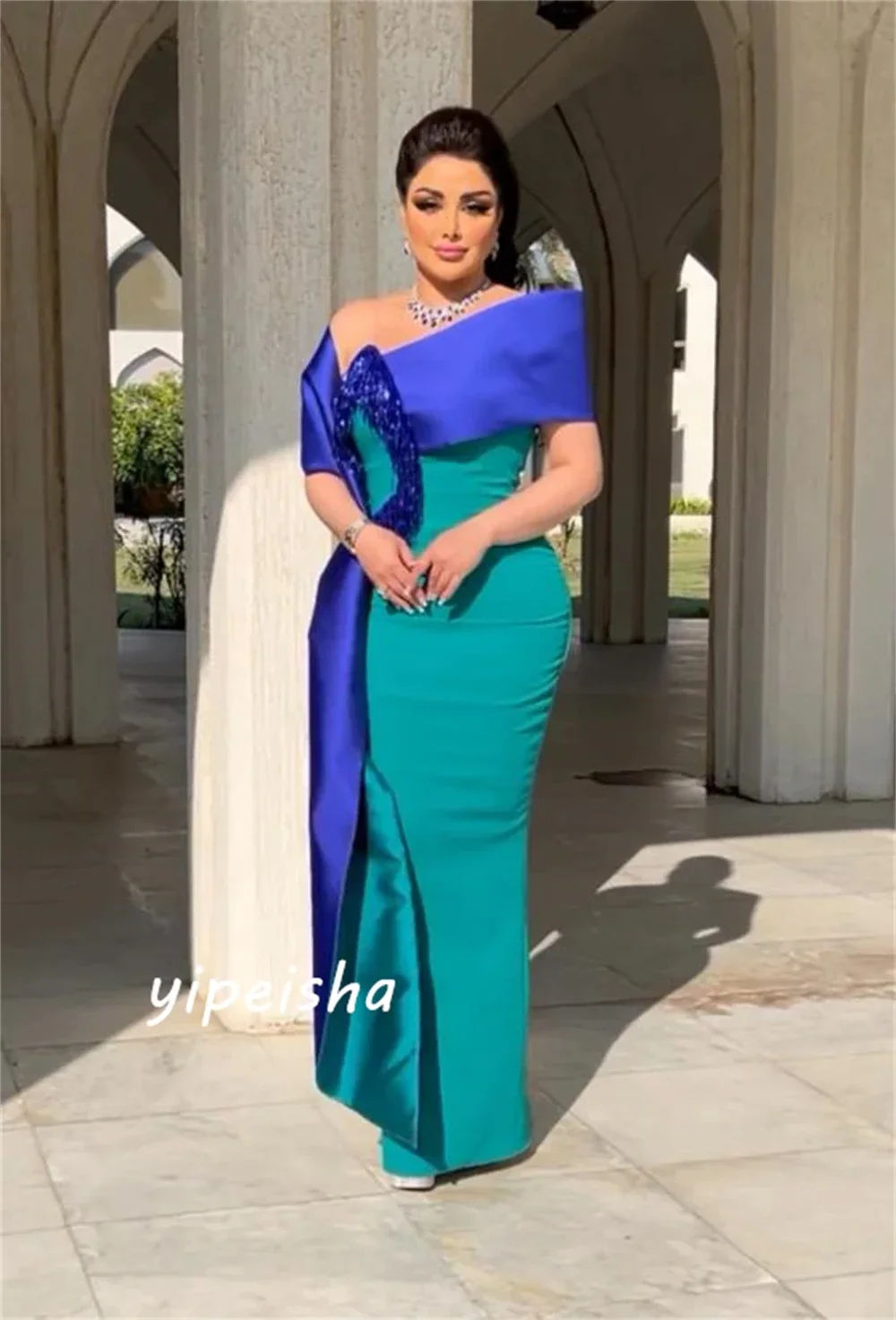 Customized Evening Saudi Arabia Jersey Feather Cocktail Party A-line Off-the-shoulder Bespoke Occasion Gown Long Dresses Exquisi