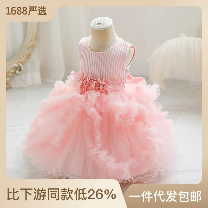 

One Year Old Celebration Dress New Princess Dress Girls' Summer Dress Children's Pettiskirt Birthday Banquet Formal Dress