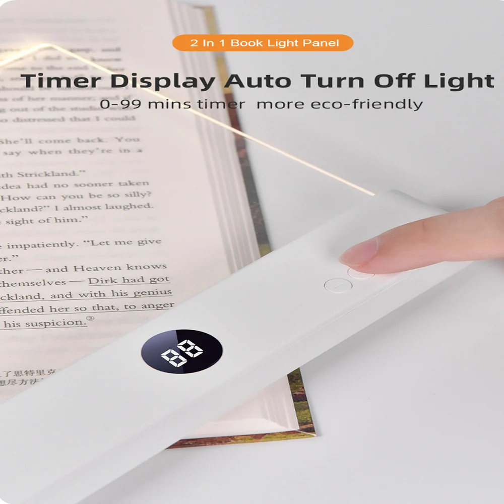 Reading light, Dimmable LED Book Light 3 Color Flat Book Lamp for Reading, Rechargeable Full Page Light Smart Bookmark Light
