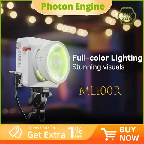 Godox ML100R Pocket Fill Light for Camera Outdoor Photography Live Full Color LED Video Light 1800K-10000K Portable RGB