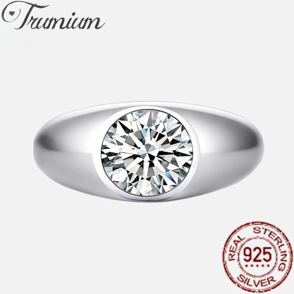 

Trumium Solid S925 Sterling Silver Round Cut Lab Created Gemstone Classic Men's Rings Luxury Engagement Fine Jewelry Wholesale
