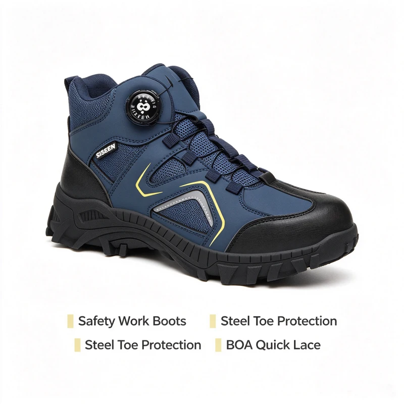 Men's Rotating-Button Steel-Toe Safety Shoes with Impact and Puncture Resistance, Non-Slip, and Wear-Resistant Soles