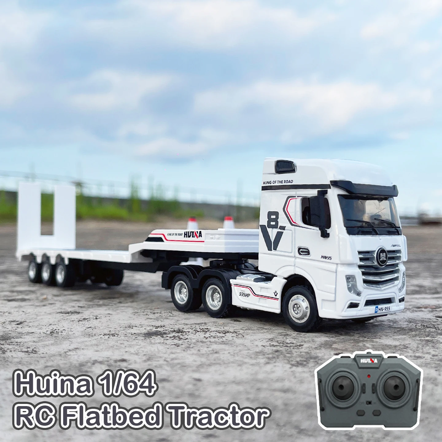 HUINA 1/64 12CH RC Flatbed Tractor Slide-tray Remote Control Tow Truck Engineering Vehicle Electric Machine Toys for Kids Gifts