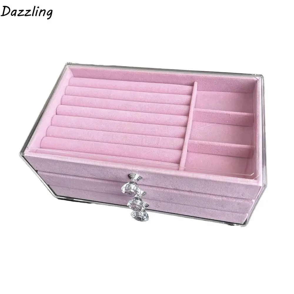 

3-Tier Jewelry Storage Box Transparent Square Three Drawer Jewelry Box Dust-proof Plastic Flannel Jewelry Box Storage