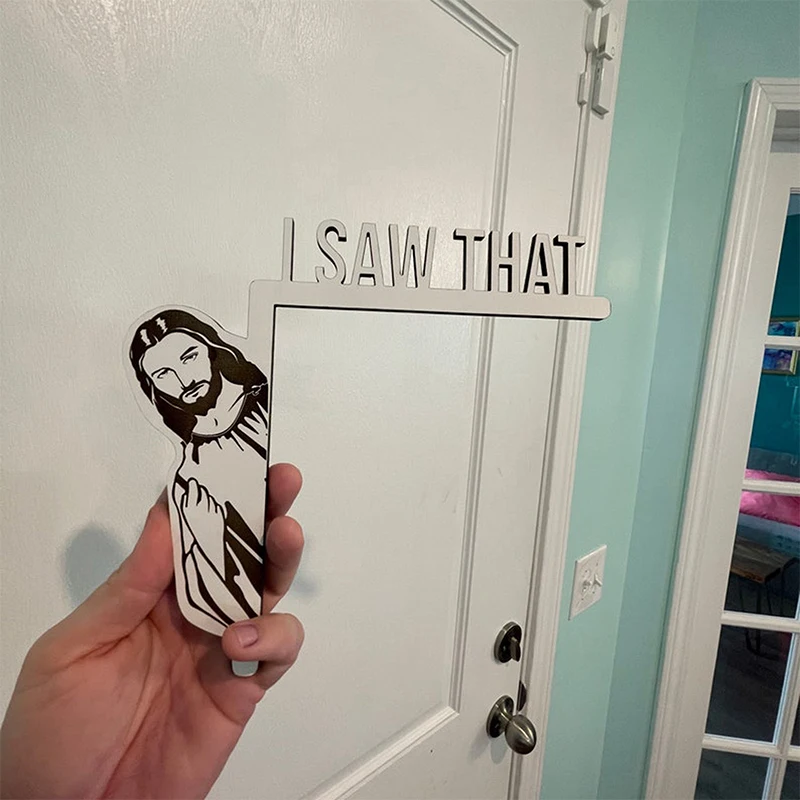 Funny Jesus I Saw That Door Sitter Jesus Head Wooden Door Frame Decoration Creative Door Hanger Jesus Sign Home Ornament Decor